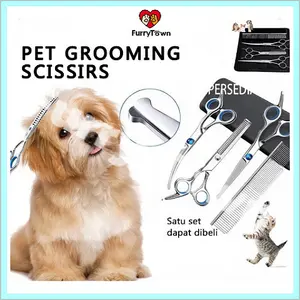 【Furry Town】Gunting Perawatan Hewan Peliharaan Kit Gunting Perawatan Hewan Peliharaan Melengkung untuk Anjing Kucing Setelan gunting kecantikan