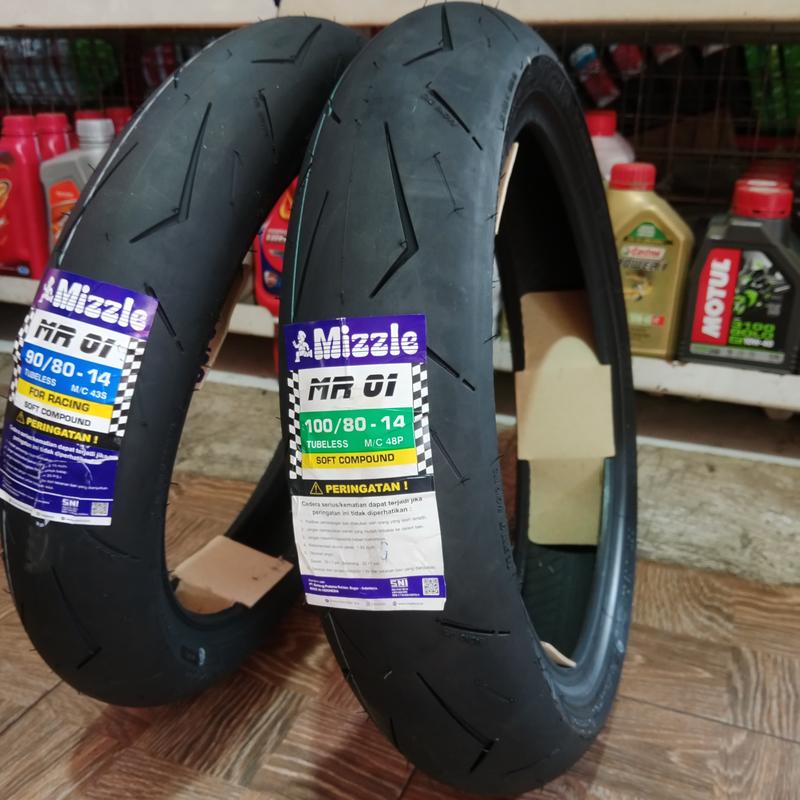PAKET SEPASANG BAN MIZZLE MR01 (RACE COMPOUND) RING 14 90/80-14 & 100/80-14 TUBELES BAN MOTOR MIO,BEAT,VARIO,SCOOPY Motorcycle 6