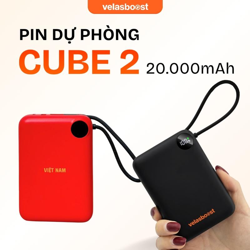 Pin sạc dự phòng 20.000 mAh CUBE2 velasboost, Sạc nhanh 22.5W, Tích hợp cáp sạc type C