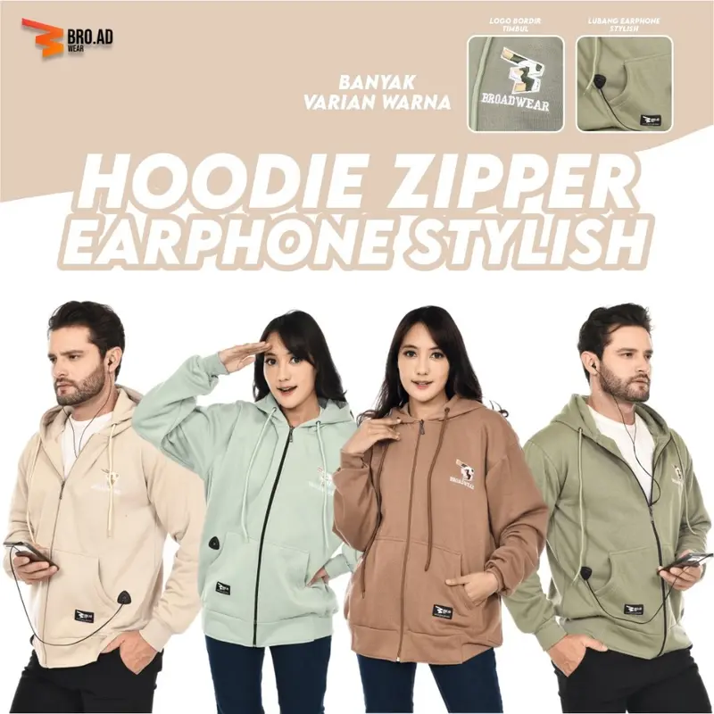 New Arrival Hoodie Zipper Bordir Timbul+Lubang Earphone Stylish by Broadwear 0
