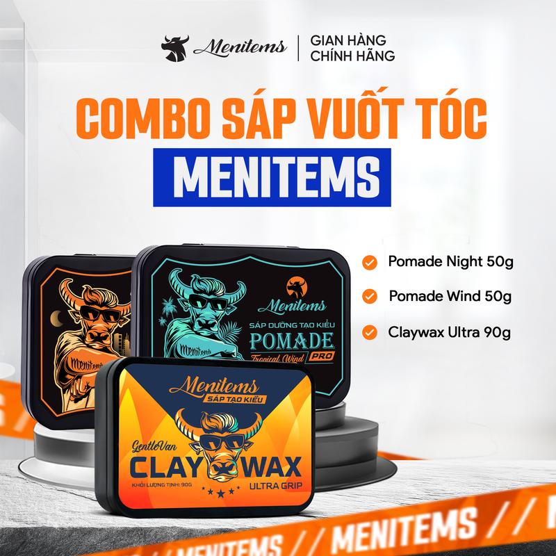 Sáp vuốt tóc Menitems Clay Wax, Pomade, Hiệu năng cao, giúp giữ nếp lên tới 12h, lưu hương nước hoa lôi cuốn, không bết rít [50g/90g/100g]- K1