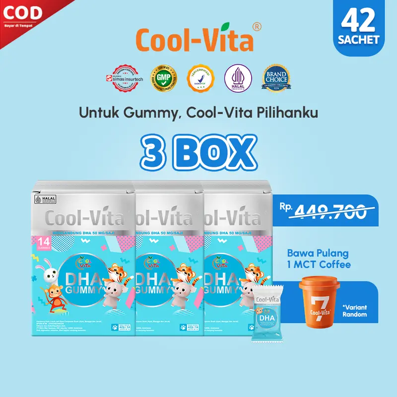 [TT] Coolvita 3 Box Coolvita DHA Gummy Buah Mix Apel, Mangga, dan Jeruk (1 Box @14 Gummy) | Vitamin/Suplemen Anak (Mulai 3 Tahun) dan Dewasa | Dukung Tumbuh Kembang Otak Secara Optimal 0
