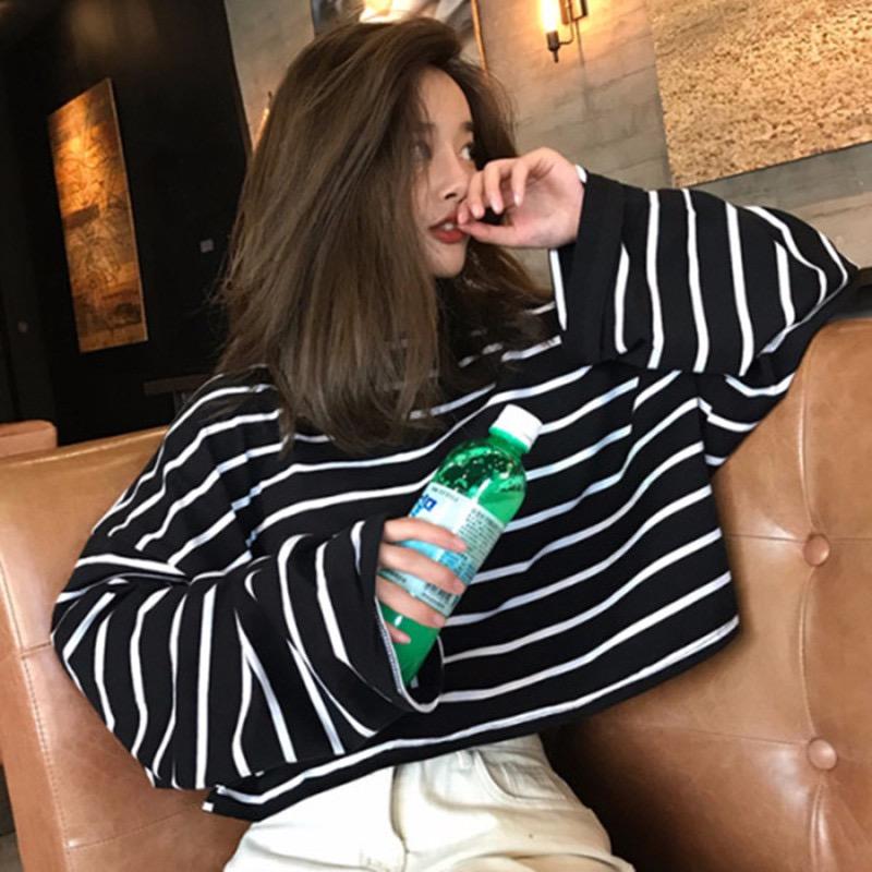 N22 - Atasan Wanita Korea Lengan Panjang Strip Sweater Round Neck Long Sleeve Sweatshirt 5