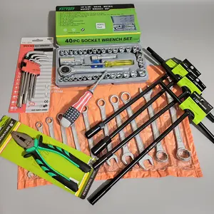 TEKIRO Paket Kunci Lengkap Toolkit T Tekiro Kunci Ring Pas Set Kunci Sok T Kombinasi Tang 40 Pcs Socket Wrench Set & 9 Pcs Obeng Min Plus Amerika 2IN1