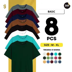[8pcs] Kaos Polos Santai Unisex Pria Wanita PolyCotton 30s Oblong Dewasa Baju Distro Atasan Pendek Keren Surfing Cowok Cewek Unisex