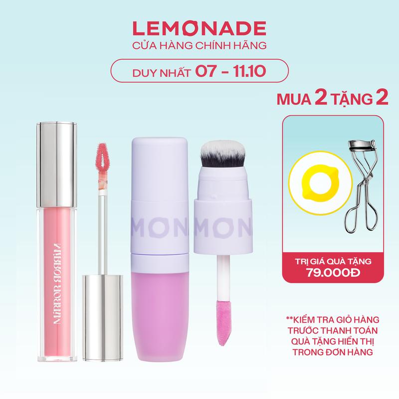 Combo 01 Son tint bóng Lemonade Mirror Mirror Water Tint và 01 Má kem mịn lì thuần chay Lemonade Perfect Couple Blush 8.5g