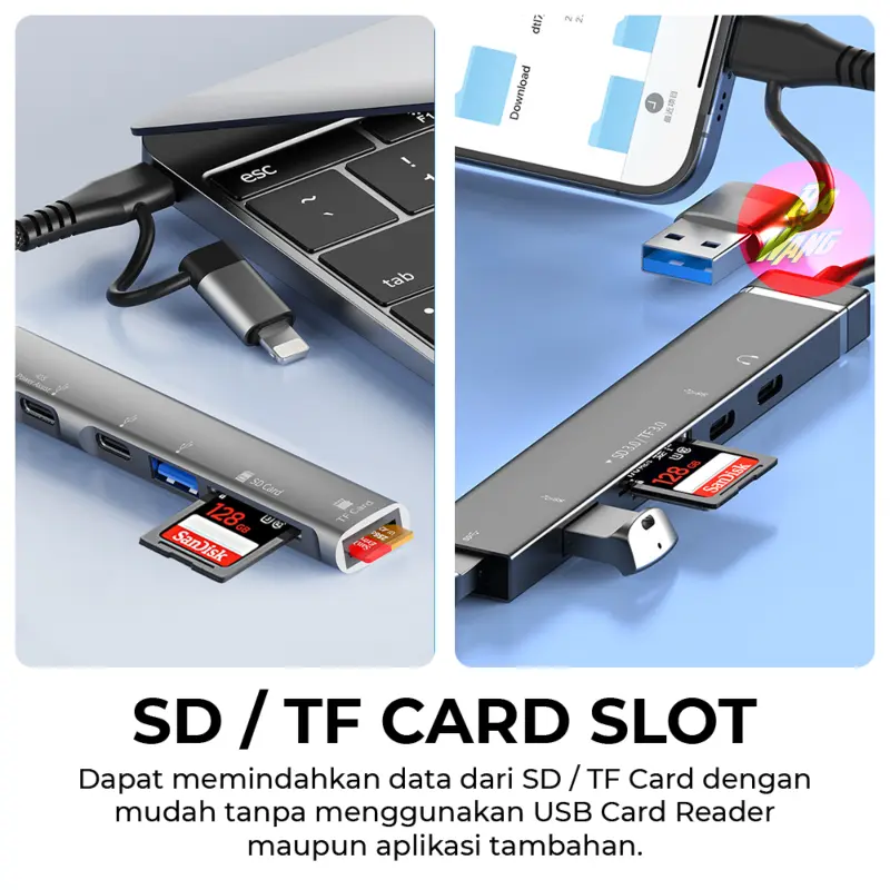 5in1 OTG HUB 2in1 Lightning USB C Type-C Adapter TF SD Card Reader HDD Hardisk Hard Disk 2