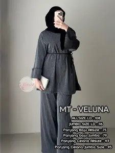 SPESIAL CUCI GUDANG Veluna Luxury One Set Motif Salur Celana Kulot Casual