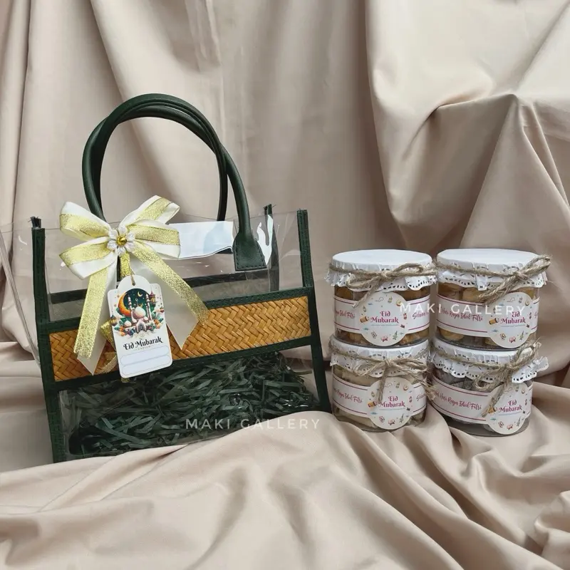 Tas Hampers Lebaran Idul Fitri Unik Custom / Parcel Bingkisan Kue Toples Mika Pandan Mendong By Maki Gallery Pita 2