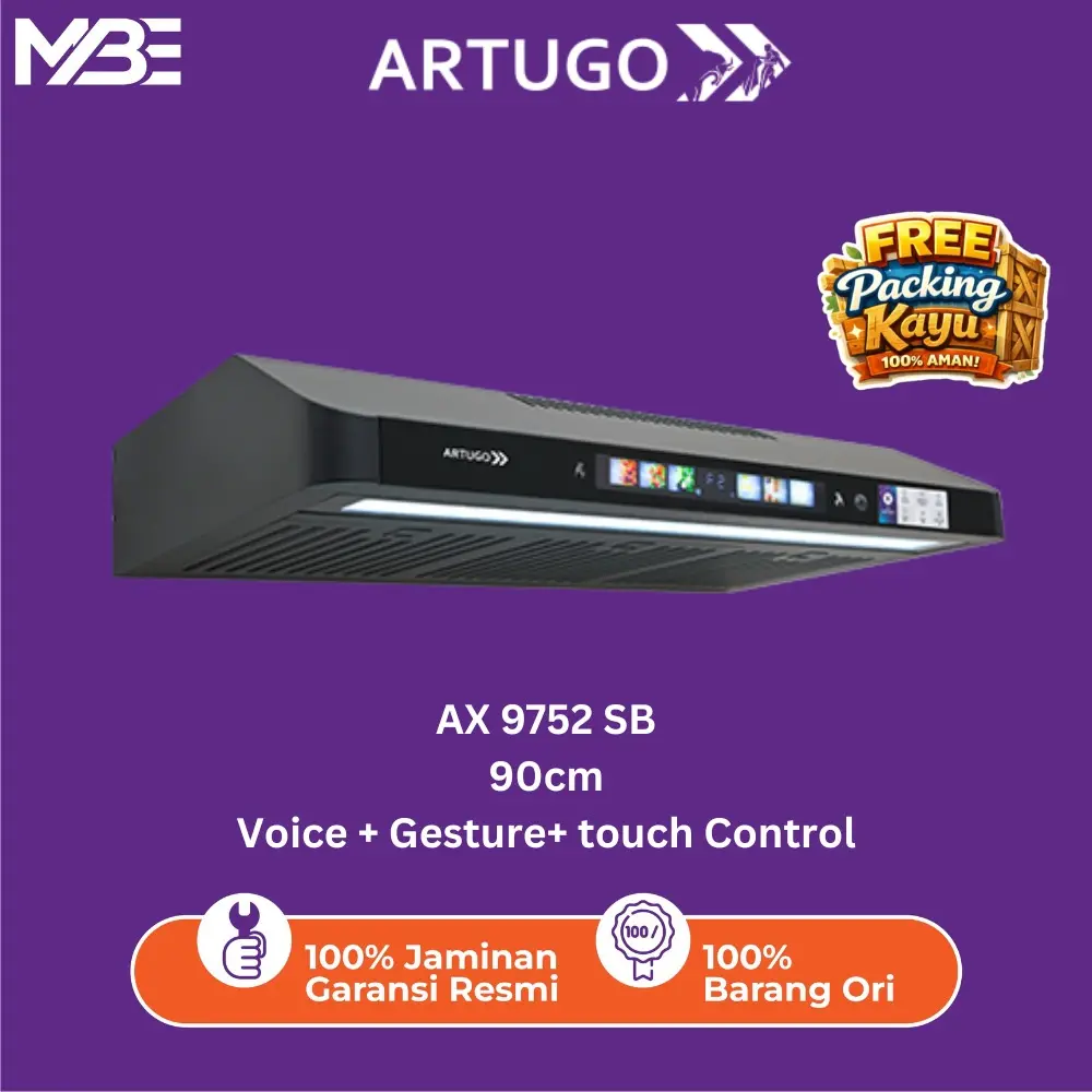 ARTUGO Penghisap Asap TALKING COOKER HOOD 90 CM AX 9752 SB (Slim Hood) VOICE +Touch + Gesture Control