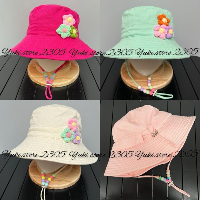 Mẹ & Bé Nón Bo Vành Rộng Gắn Hoa Len dây quai hạt kẹo nhiều màu xinh xắn