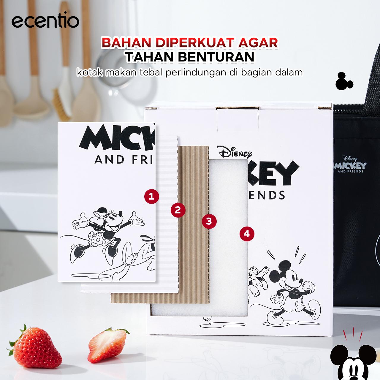 【Live Exclusive】 ecentio Food Container Mickey Mouse 3pcs & Tas Portable,410ml+700ml+1050ml Toples Kaca Mudah Dibersihkan,Tas Penyimpanan Portabel Kapasitas Besar,Cocok untuk bekal makanan