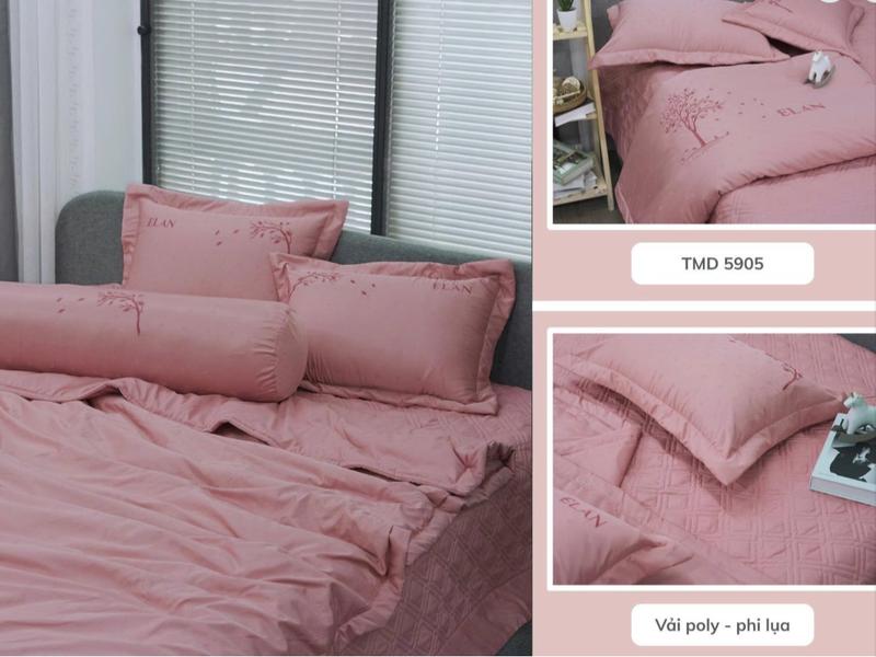 Bộ chăn ga gối Elan 5 món cao cấp chất liệu TM Tencel Phi lụa gồm 1 ga drap chun chần hoặc chần phủ 2 vỏ gối đầu 45x65 1 vỏ gối ôm 1 chăn bốn mùa 200x220