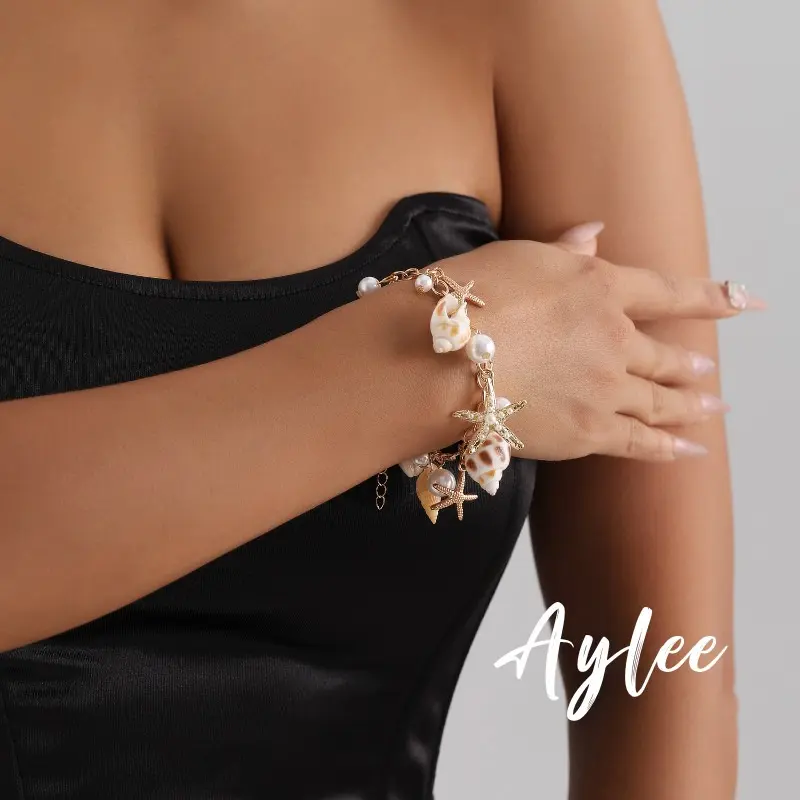 【Aylee】 Gelang Liontin Bintang Laut Logam Titanium Steel Gelang Wanita Kerang Pantai Perhiasan Tangan Bracelets Y138