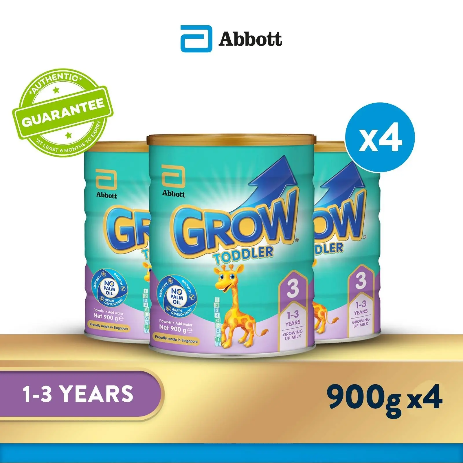 [Bundle of 4] GROW Growing Up Milk for Toddlers - Stage 3 (1 - 3 years) - 900g