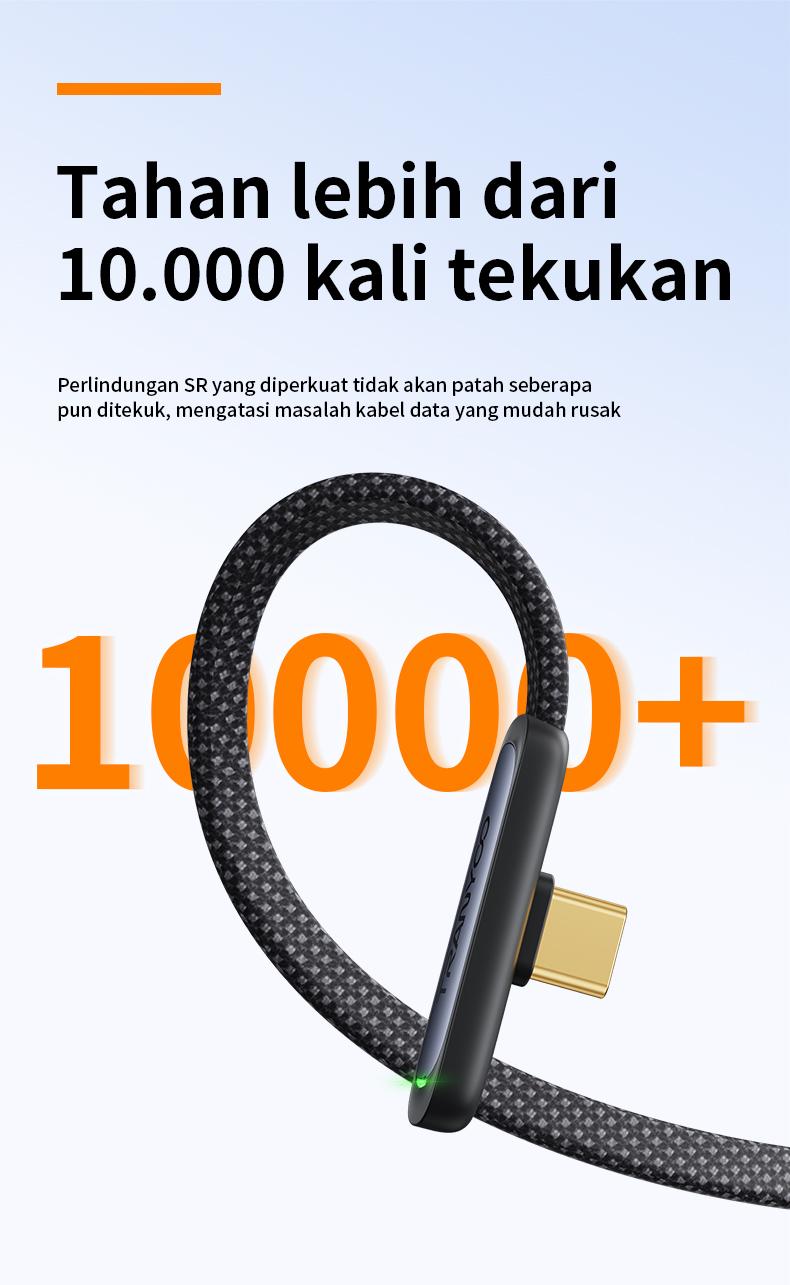 TRANYOO Kabel Data 65W Type-C ke Type-C / 30W Lightning(iPhone), desain siku 90°, cocok untuk iPhone, Samsung, OPPO, VIVO, Xiaomi, POCO, realme, Infinix & Android. Konektor emas, panjang 1,2m, cocok untuk ponsel & tablet, model CC-3.