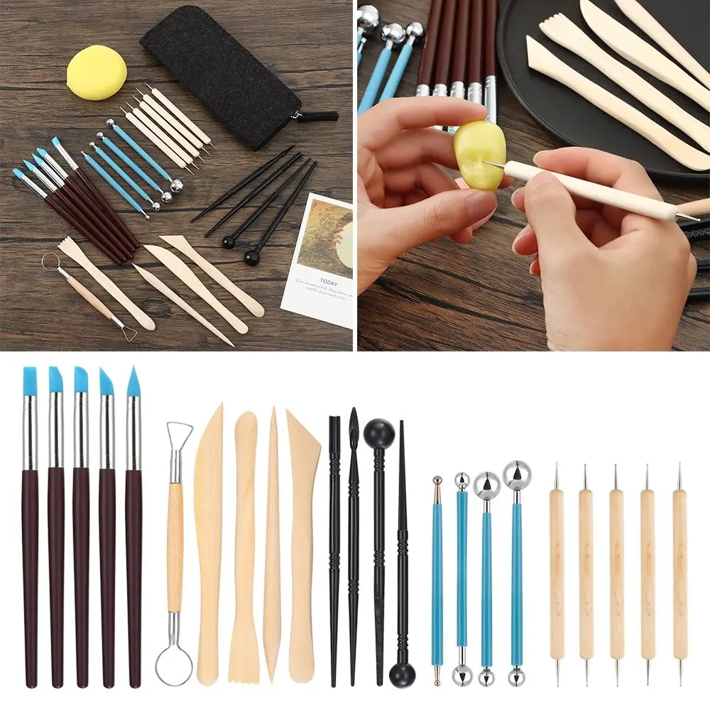 25 Pcs Shaping with a Storage Bag Ceramic Polymer Clay Tools Ball Stylus Dotting Clay Sculpting Modeling Clay Tools Kits