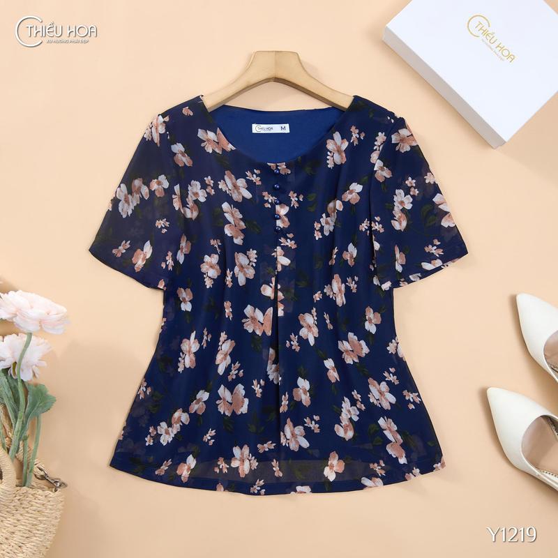 Áo Kiểu Voan Nữ Trung Niên Thanh Lịch, Trang Nhã tặng mẹ Thương Hiệu Thiều Hoa AN4Y1219