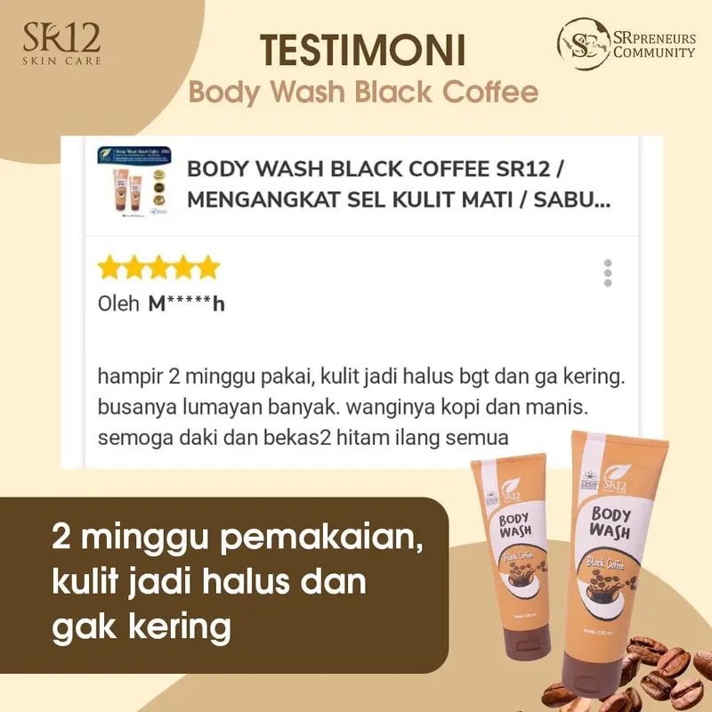 SR12 Body Wash Coffee Sabun Mandi Cair Aroma Kopi Dengan Butiran Scrub Mencerahkan Dan Menyamarkan Noda Hitam 4