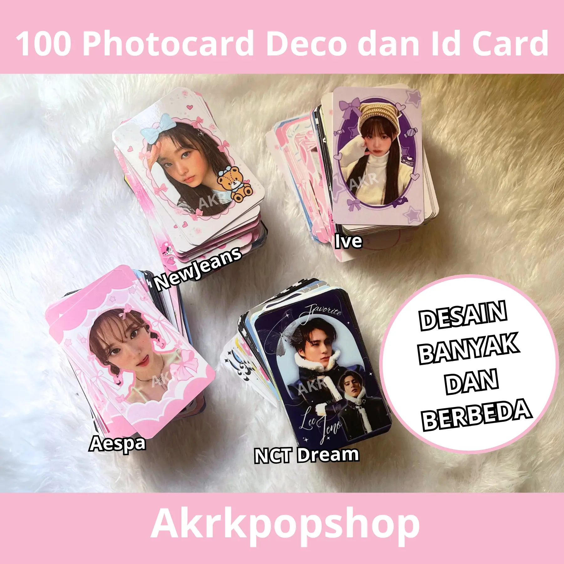 100 Pc 2 SISI 100 PHOTOCARD DECO, ID CARD, dan SELCA 2 sisi NewJeans, aespa, NCT DREAM DSB