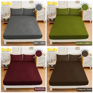 SPREI EMBOS POLOS BERKUALITAS PREMIUM LENGKAP SARUNG BANTAL SARUNG GULING 180/160/120 Karet Tali Katun King Kain