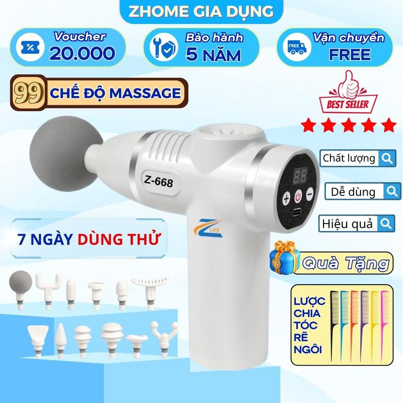 Máy mát xa cầm tay Z668, Máy massage cầm tay mini đa năng cao cấp 12 đầu matxa toàn thân, công nghệ AI cảm biến lực nhấn, bảo hành 5 năm