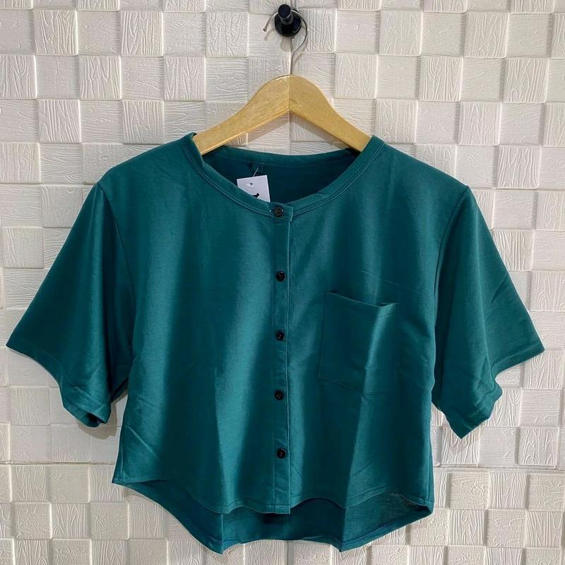 ATASAN CROP TOP KANCING OVAL PENDEK KANTONG POLOS WANITA / ATASAN WANITA / BAJU WANITA KEKINIAN 4