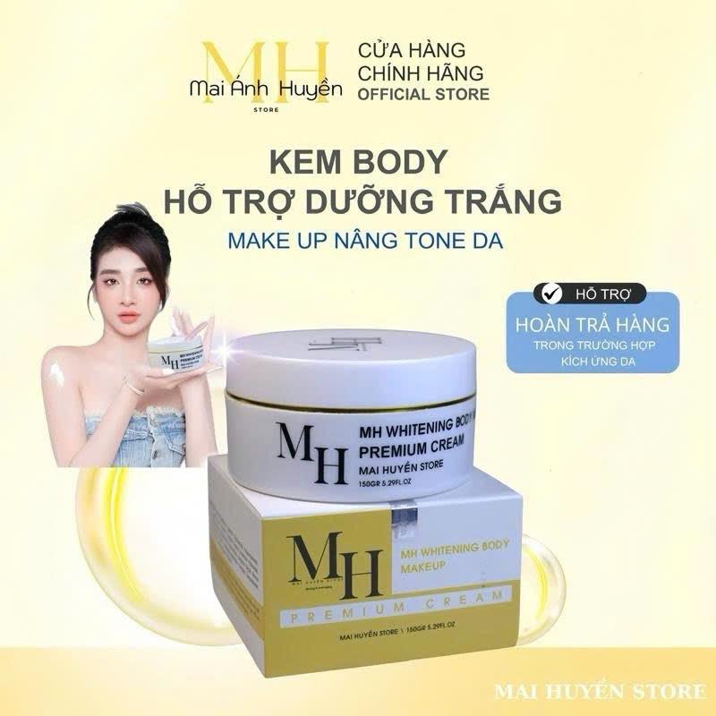  KEM MH WHITENING PREMIUM CREAM  Hỗ trợ dưỡng sáng da kháng nước ko dính quần áo makeup body   150g 