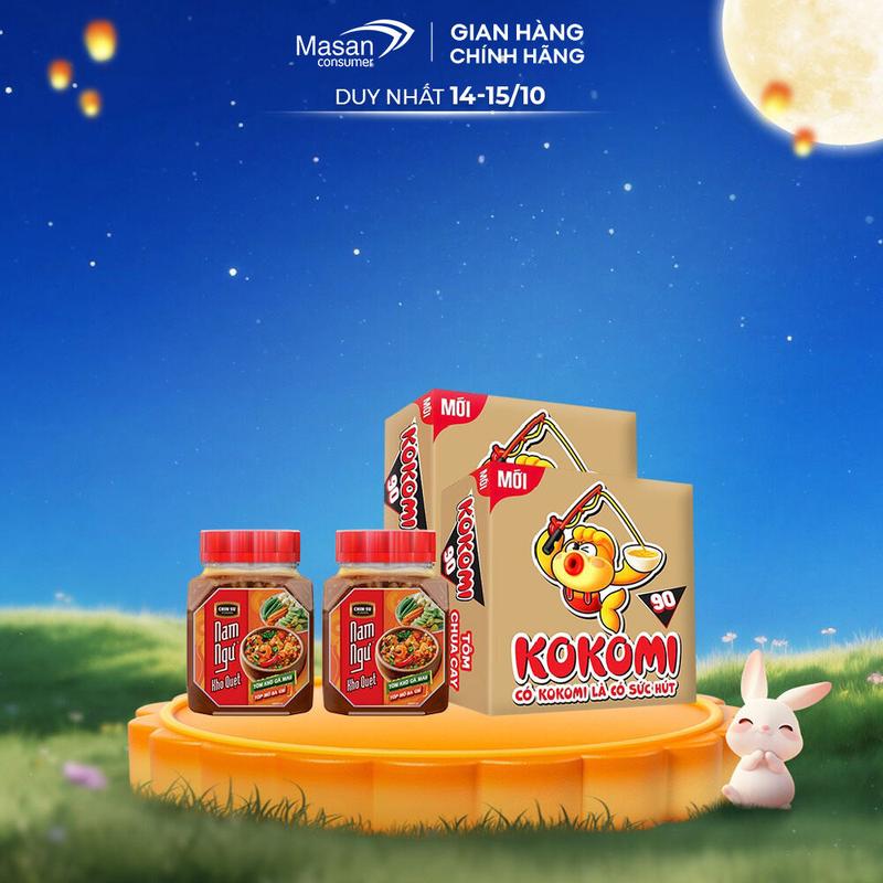 Combo 2 thùng mì Kokomi Đại 90 Tôm Chua Cay Gói 30 gói x 90gr và 2 hủ kho quẹt Nam Ngư x 200gr