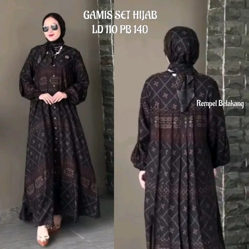 GAMIS SET HIJAB RAYON PREMIUM BLACK SERIES // GAMIS SULTAN ZR ETNIK // GAMIS LEBARAN // GAMIS VIRAL // GAMIS 2in1 // GAMIS CANTIK // SETELAN HIJAB GAMIS Muslim Wanita Mewah Tebal Nyaman 1