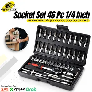 Kunci 1set Lengkap 46 Pcs Kunci Shock Set 1/4” Kunci Sok Socket Wrench Pas Socket Set Mobil Motor Lengkap Socket Tool Kit Set Pas Ring Motor Mobil