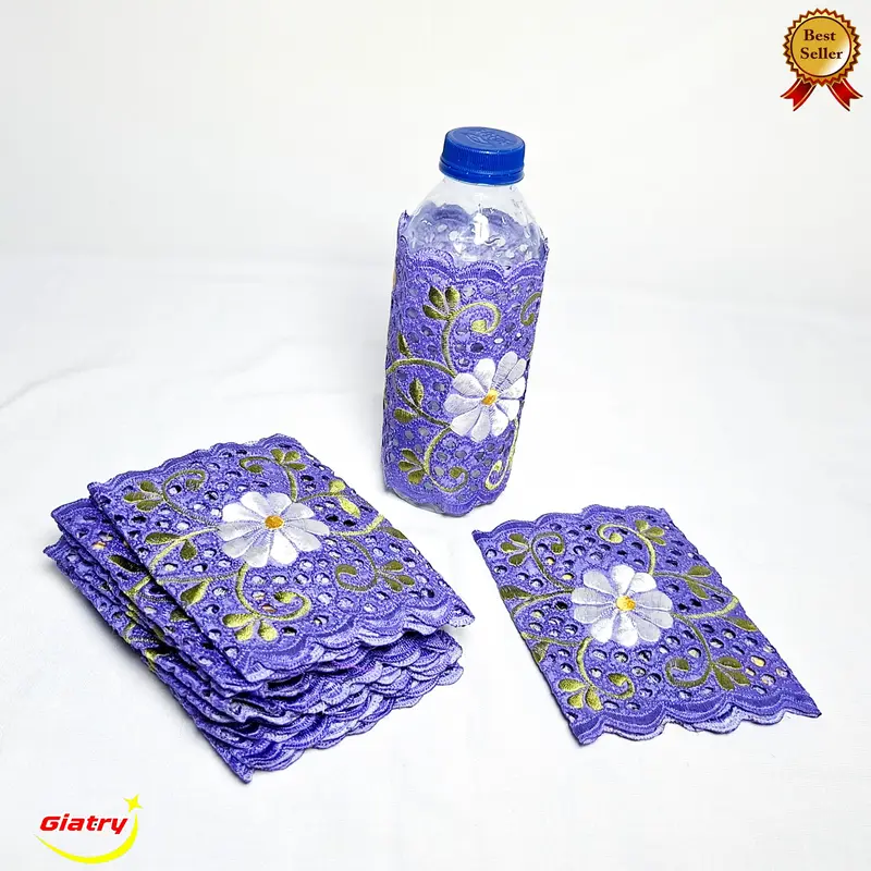 Cover aqua botol bordir / tatakan gelas bordir / cover air mineral 8