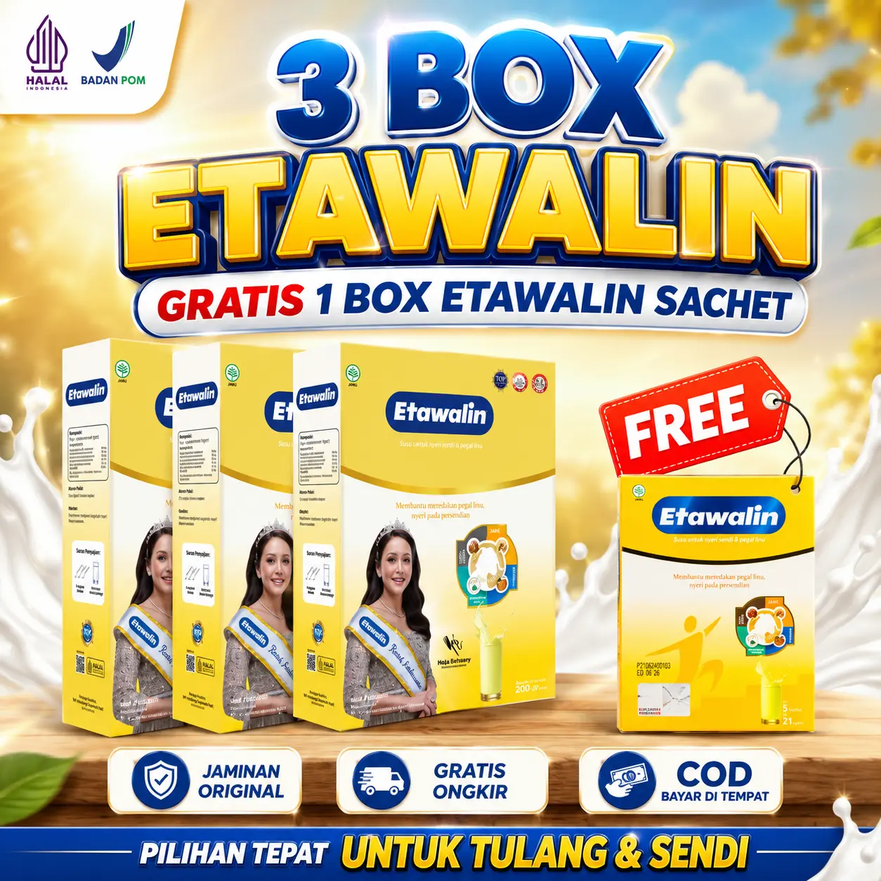 Etawalin Susu Kambing Etawa Bubuk Asli Original Asam Urat Paket 3 Box 200gr Dairy Milk Untuk Nyeri Sendi dan Tulang BPOM TR222007251