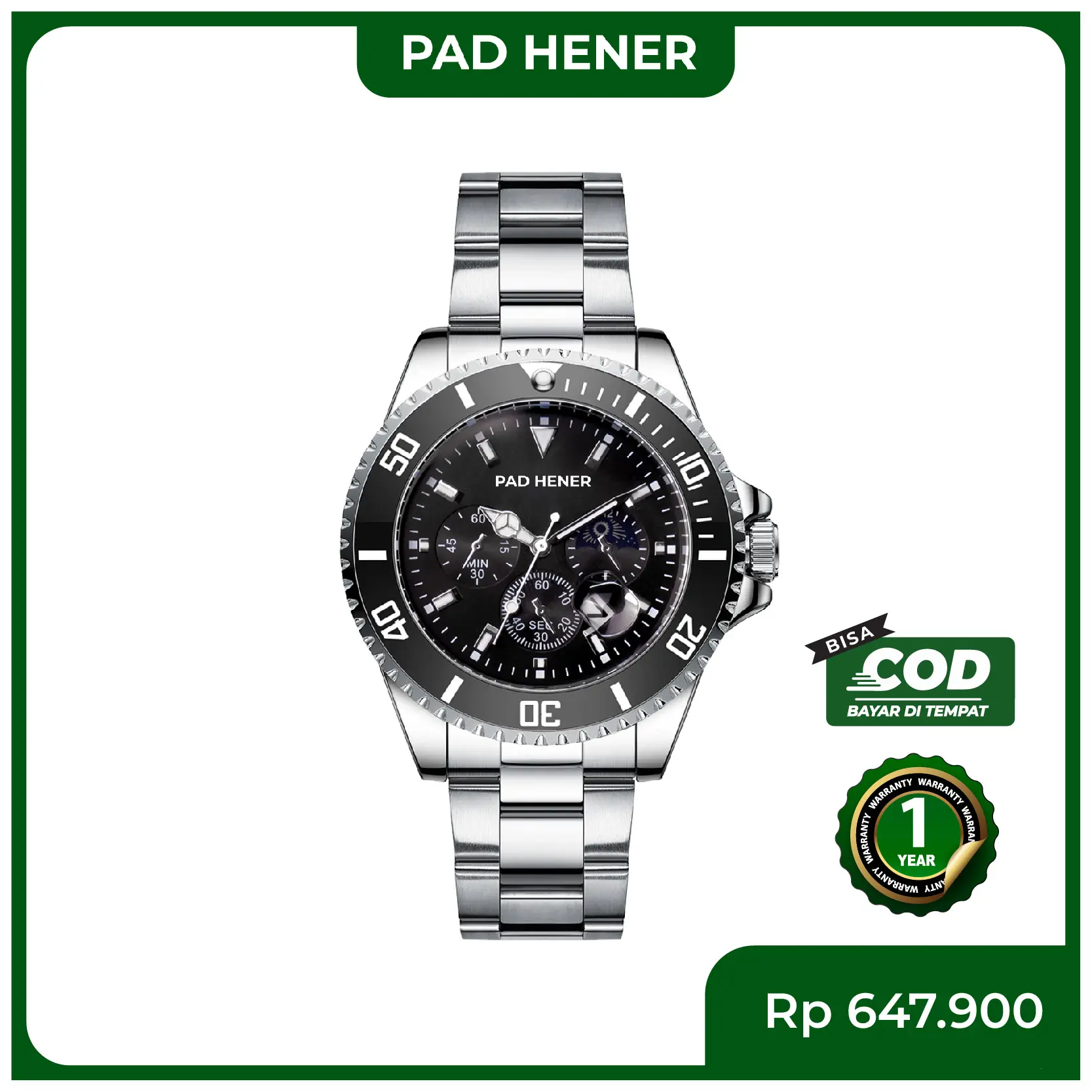 PAD HENER SKY MASTER Stainless Steel Jam Tangan Unisex Analog Original Water Resistant Tanggal Aktif Kaca Watches