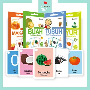 Mini Flash Card Bilingual Bahasa Indonesia Inggris | Kartu Pintar Anak English Flashcard Free Ring | Belajar Alfabet Membaca Abjad Huruf Angka Bentuk Warna Gambar Hewan Binatang Buah Kendaraan Transportasi Alphabet Mainan Montessori Edukasi Balita