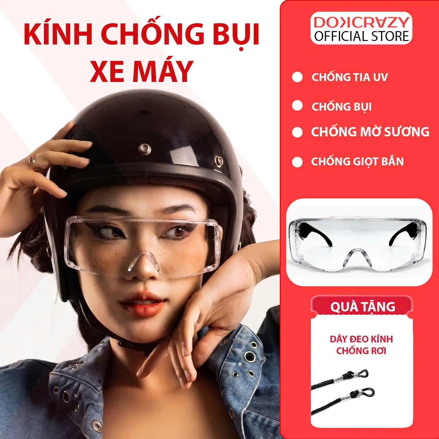Kính chống bụi đi đường DOKCRAZY FOGLY cản gió, cho người đi xe đạp, xe máy, chống tia UV400, chống mờ hơi, unisex, đi ban ngày, ban đêm, cắt cỏ, phun thuốc, làm thợ hàn, cơ khí bảo hộ