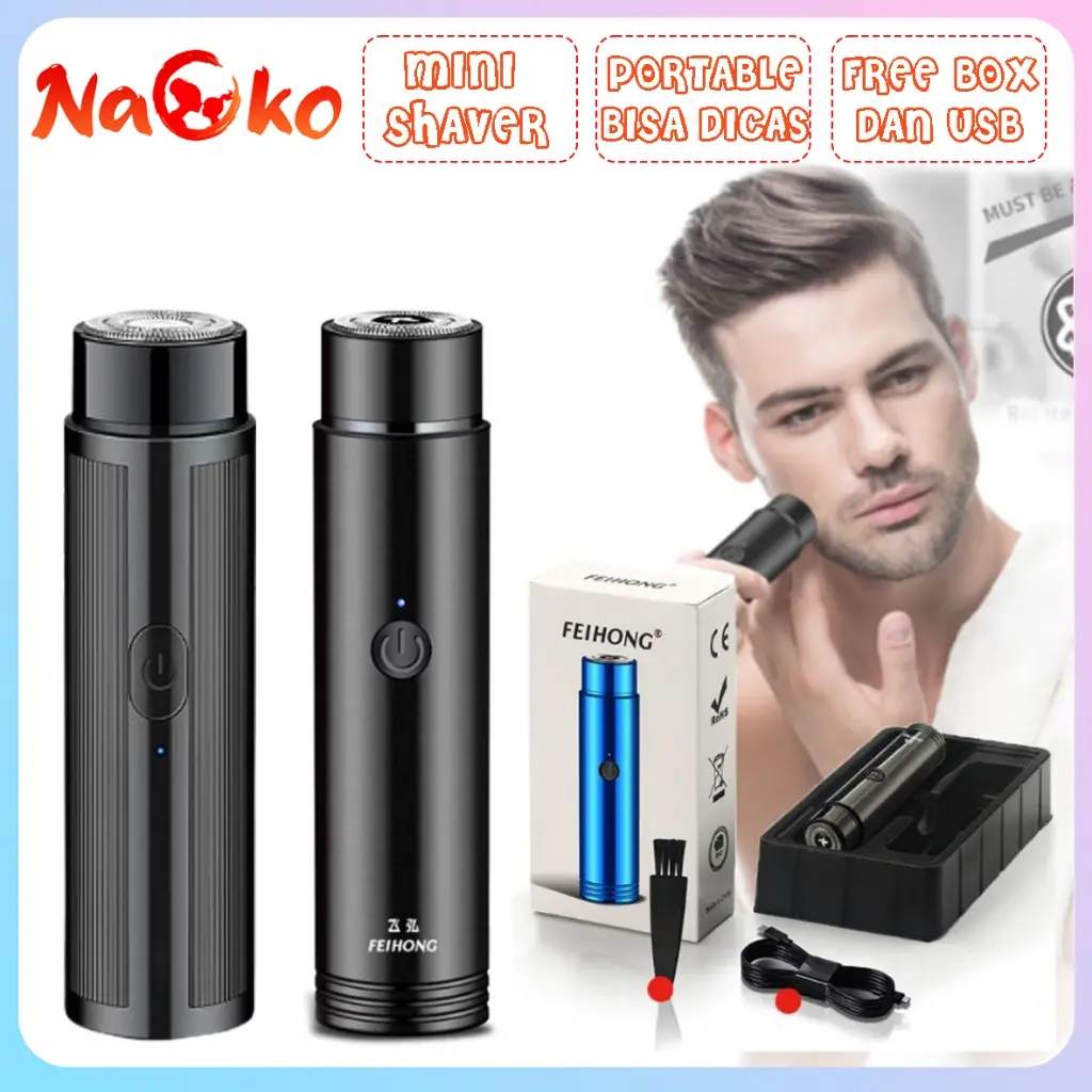 NAOKO Alat Cukur Elektrik Kecil - Pisau Cukur Jenggot Recharge Kumis Hitam Biru