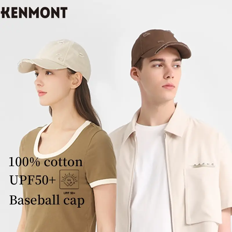 KENMONT Fashion Solid Color Cotton Baseball Cap for Women Men UPF 50+ UV Protection Big Brim Couple Style Sun Hat Summer Spring Outdoor Travel Adjustable Stylish Hats
