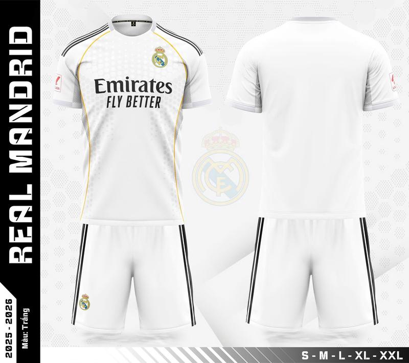 [Có in Tên-Số] Real Madrid 2026 *Bộ Đồ Thể Thao Ri An . [Tặng Kèm MIỄN PHÍ VỚ Dệt Kim Cao Cấp Khi Mua Từ 3 Bộ Có in] Vải Thun Lạnh SAO VIỆT - Áo Trắng/Quần Trắng 2025 - NOBI SPORT - Áo Bóng Đá/Đồ Đá Banh - Nam Nữ Unisex - Thoáng Mát  TOP