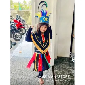 Kostum Baju Adat Anak Dayak Pentas Tari Karnaval Setelan Unisex untuk PAUD TK SD Remaja Usia 3-10 Tahun Variasi 4 Pilihan