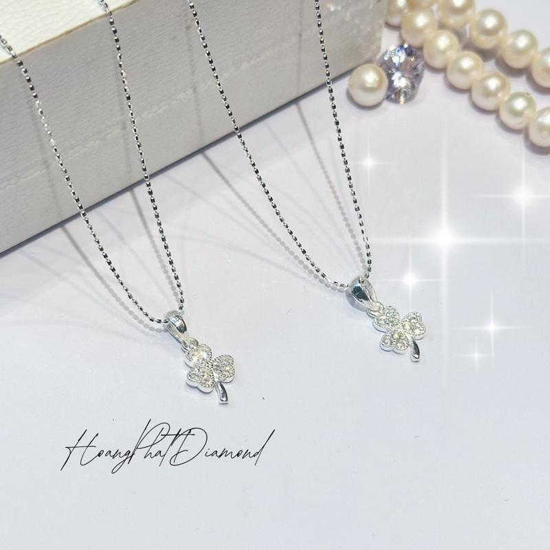 Hoàng Phát Trang Sức Dây Chuyền Bạc Ý 925 Bi Nhí 4T5 45cm Phối Mặt Cỏ 3 Lá Chạm Tấm P048 KHÔNG XI KIM