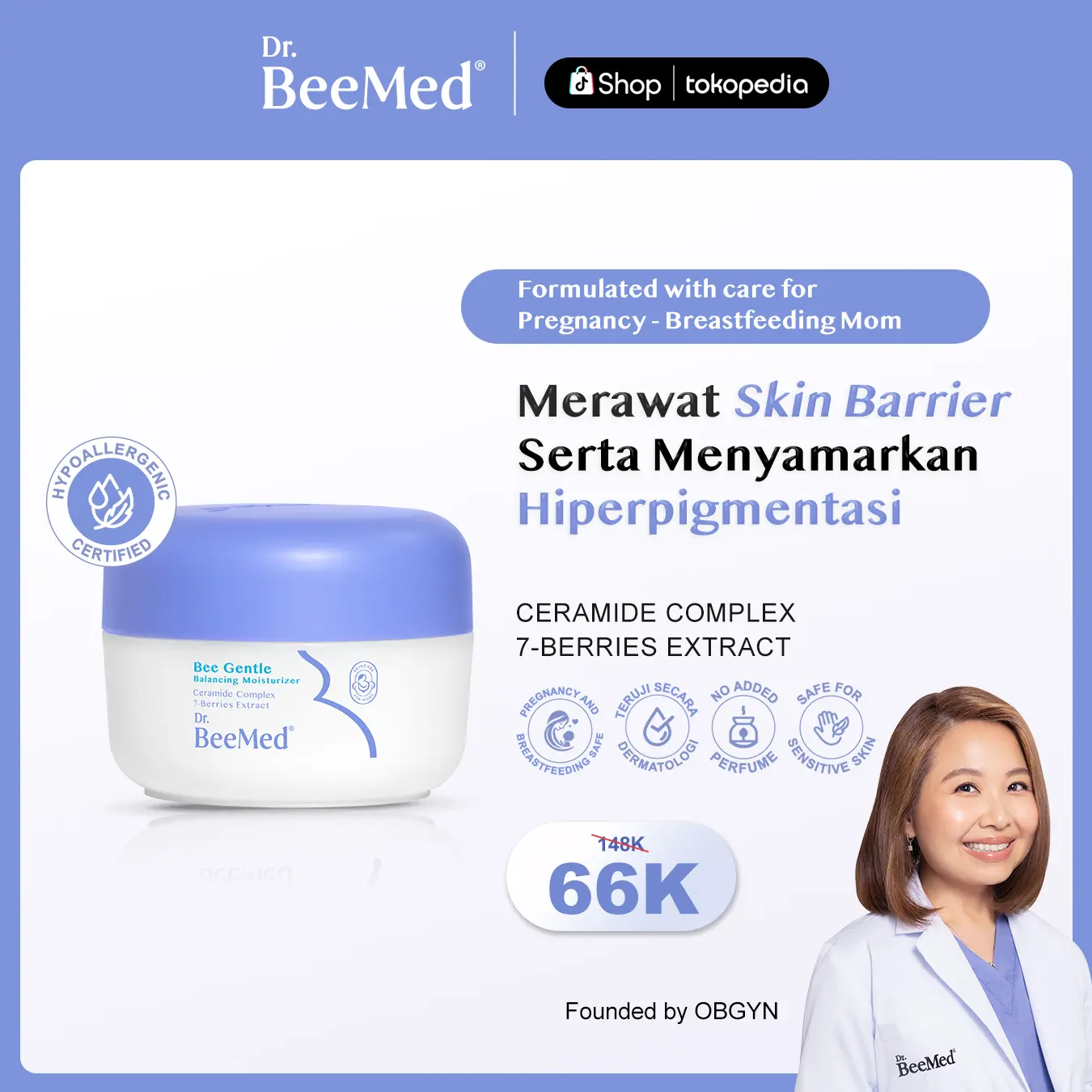 Dr.BeeMed Bee Gentle Balancing Moisturizer 20g - Pelembap Kulit Wajah Ibu Hamil & Menyusui [BPOM]