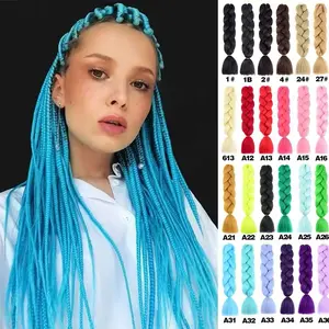 Rambut Sintetis Kepang Ekstension 1 Warna 24Inch 100Gram Serat Tahan Panas Jumbo Kepang Cocok Untuk Ekstensi Rambut Palsu