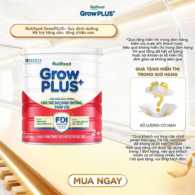 2+ Lon Sữa Bột Nutifood GrowPLUS+ Suy Dinh Dưỡng đỏ 1.65kg mới - Hỗ trợ Tăng Cân Tăng Chiều Cao