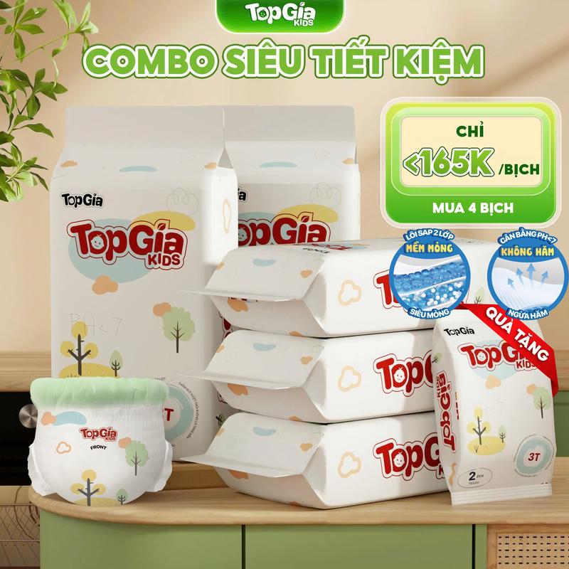   MUA 1 TẶNG 1  Tã Bỉm Topgiakids pH<7 an toàn cho da bé mềm mại mỏng nhẹ chống tràn tối đa tặng kèm 2 miếng dùng thử  BO  
