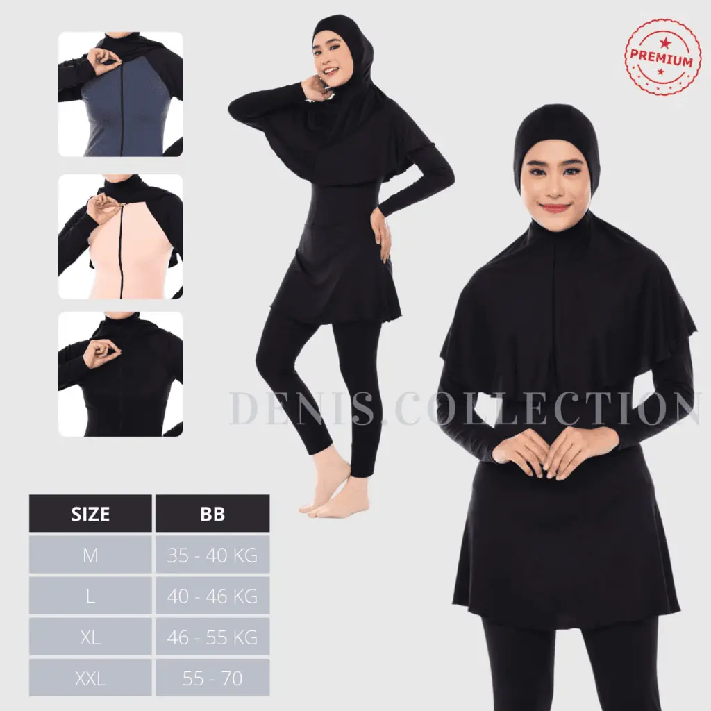 Denis Swimwear 012 - Baju Renang Muslimah Dewasa Oneset Hijab Panjang Wanita Syari Sporty Elastis Spandek Poli