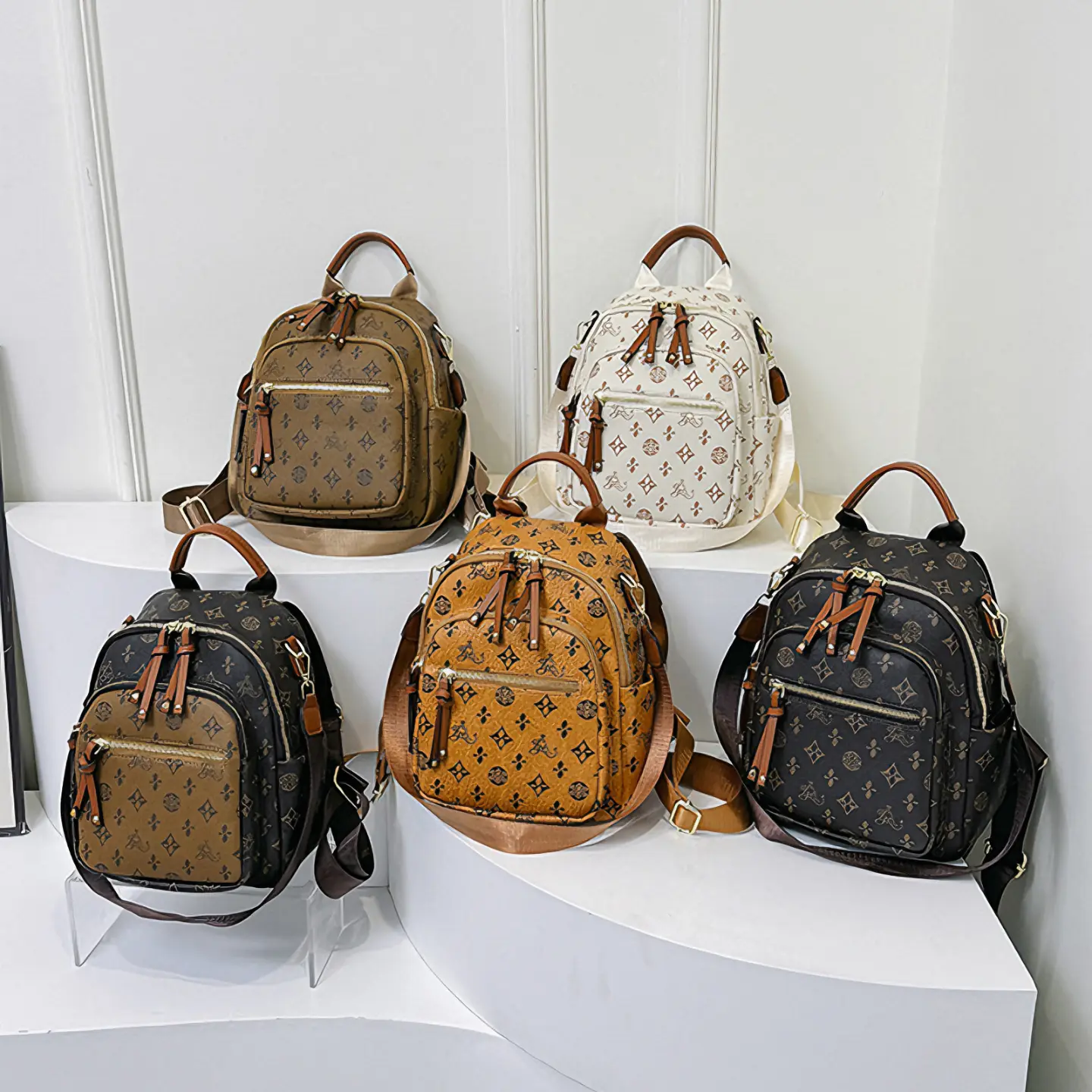 SanML Backpack, New Vintage Print/Women's Bag French Niche Design Backpack Travel Bag