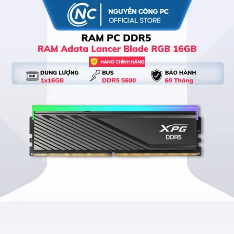 RAM Adata Lancer Blade RGB 16GB DDR5 5600MHz Black (AX5U5600C4616G-SLABRBK) - BH 60 tháng
