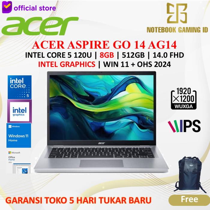 Promo ACER ASPIRE GO 14 AG14 CORE 5 120U 8GB 512GB W11+OHS+M365B 14 ...