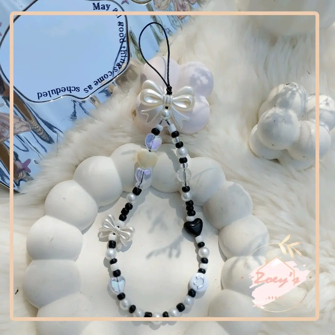 Strap Phone / Gantungan Handphone Manik Black White beads e